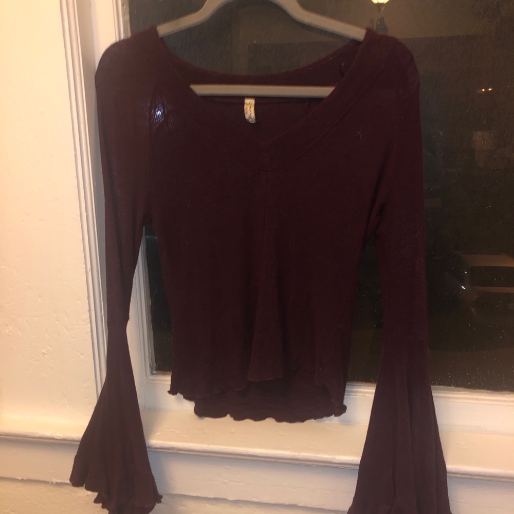 Free People Flared Sleeve Maroon Shirt /Sweater